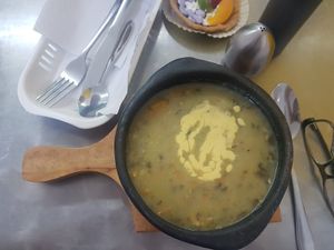 Vegan soup at Prasadam in Bogota