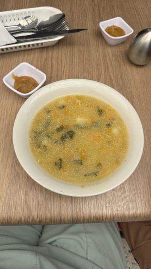 Sopa que acompaña el plato del día  at Prasadam in Bogota