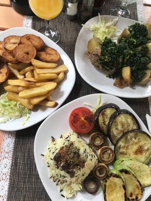 lots of side dishes at Hotel Sighisoara in Sighisoara