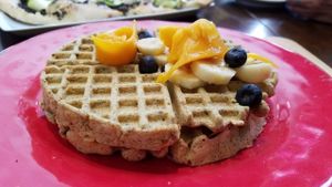vegan waffles at The Red Dot Vegetarian Kitchen in Frazier Park
