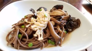 Soba with mushroom at The Red Dot Vegetarian Kitchen in Frazier Park