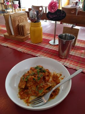 curry flat bread at The Red Dot Vegetarian Kitchen in Frazier Park
