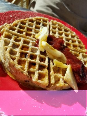 Multigrain waffles at The Red Dot Vegetarian Kitchen in Frazier Park