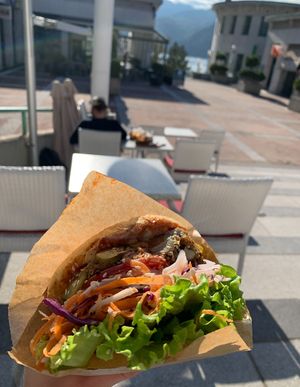 Vegan burger with a view at Public Bar & Vegan Kitchen in Bled