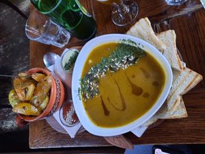 Soupe maison et potatoes at Public Bar & Vegan Kitchen in Bled