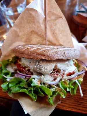 Bean burger at Public Bar & Vegan Kitchen in Bled