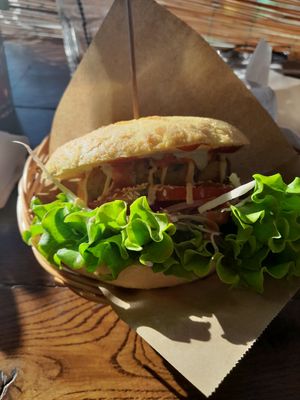 Vegan burger at Public Bar & Vegan Kitchen in Bled