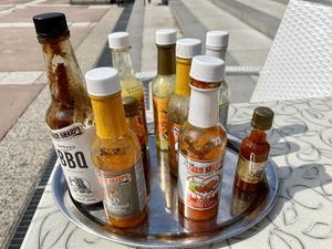 hot sauces 😍  at Public Bar & Vegan Kitchen in Bled