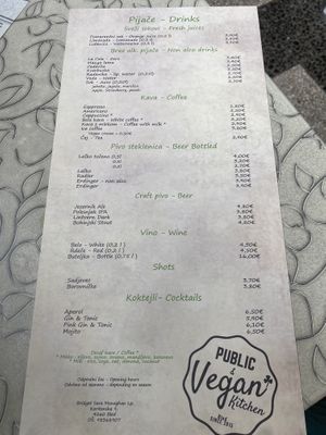 Menu as of 19/07/2023  at Public Bar & Vegan Kitchen in Bled
