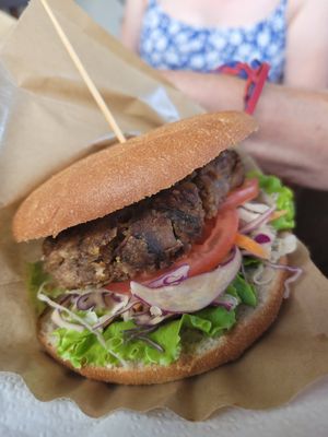 Mushroom based burger at Public Bar & Vegan Kitchen in Bled