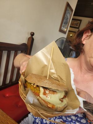 Potato, sweet potato and zucchini based burger at Public Bar & Vegan Kitchen in Bled