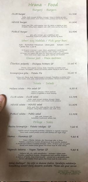 Menu September 2023.  at Public Bar & Vegan Kitchen in Bled