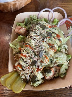 Lentis and potatoe pie on salad   at Public Bar & Vegan Kitchen in Bled