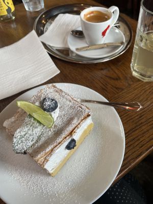 Bled cream cake and espresso  at Public Bar & Vegan Kitchen in Bled