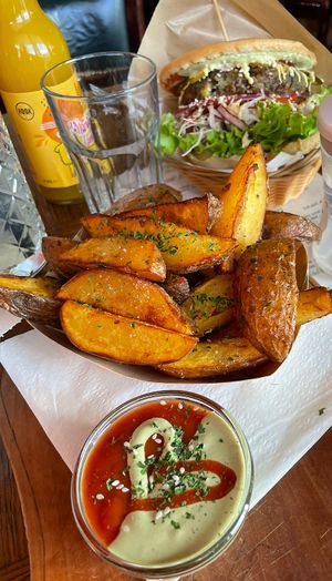 Vegan Burger with glutenfree Bred and Potatowedges  at Public Bar & Vegan Kitchen in Bled