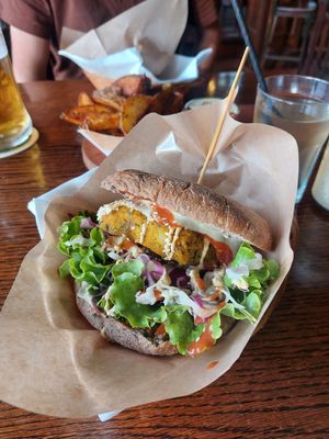 One of the burgers, choose buckwheat or cornbread at Public Bar & Vegan Kitchen in Bled