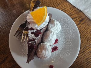 Choc cake (more like a raw cake than a sponge!) at Public Bar & Vegan Kitchen in Bled