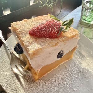 Vegan (superior!) take on the traditional Bled cream cake  at Public Bar & Vegan Kitchen in Bled