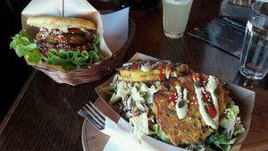 Burger & fritters at Public Bar & Vegan Kitchen in Bled