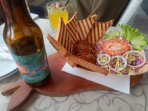 Tasty salad, toast and smashed bean pate dip thing! at Public Bar & Vegan Kitchen in Bled