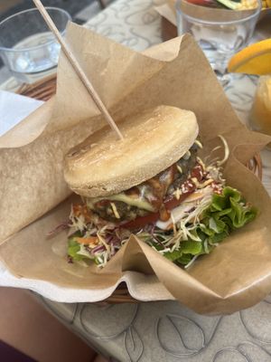 Vegan burger with gluten free bun   at Public Bar & Vegan Kitchen in Bled