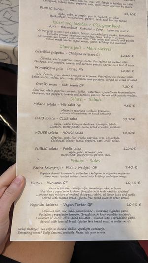 Menu at Public Bar & Vegan Kitchen in Bled