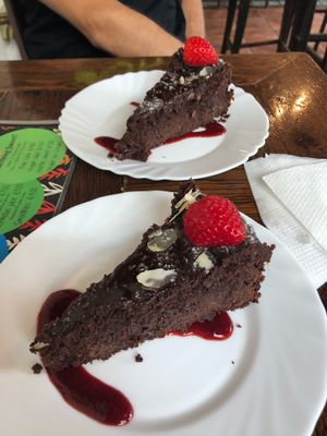 Vegan bean-based chocolate cake at Public Bar & Vegan Kitchen in Bled