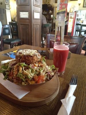House salad and ABC juice at Public Bar & Vegan Kitchen in Bled