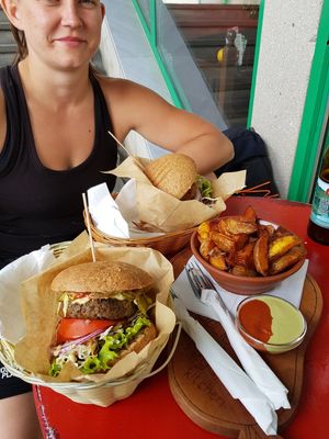 Wedges with THESE sauces  ❤💚 at Public Bar & Vegan Kitchen in Bled