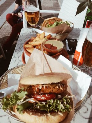 Vegan Club Burger with Wedges (pay extra) at Public Bar & Vegan Kitchen in Bled