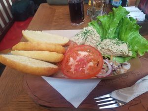Hummus with corn bread at Public Bar & Vegan Kitchen in Bled