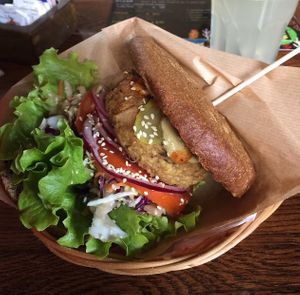 “Winter” patty & “Blackwheat” bun at Public Bar & Vegan Kitchen in Bled