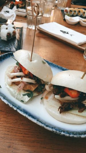 Mushroom and fried tofu buns  at Nini Hachi in Tel Aviv