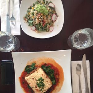 Lasagna + Quinoa salad at Blossom Restaurant Chelsea in New York City