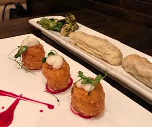 Buffalo Risotto Croquettes and Spinch/Cashew Bourekas at Blossom Restaurant Chelsea in New York City
