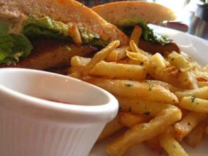 The Southern Seitan Sandwich is finger-lickin' good. at Blossom Restaurant Chelsea in New York City