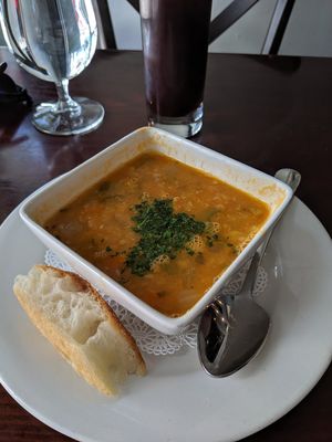 Lentil soup at Blossom Restaurant Chelsea in New York City