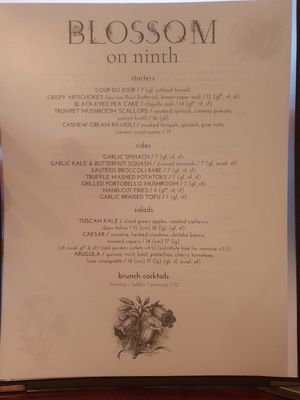 Menu at Blossom Restaurant Chelsea in New York City