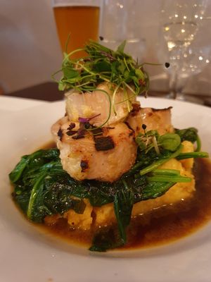 Truffle mushroom with polenta and spinach at Blossom Restaurant Chelsea in New York City