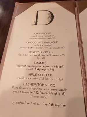 Desserts but not all available at lunch at Blossom Restaurant Chelsea in New York City