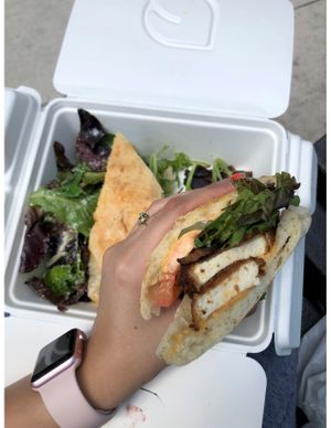 TOFU BLT with a side salad. so good at Blossom Restaurant Chelsea in New York City