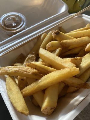 Chips and vegan peanut sauce  at Reykjavik Chips in Reykjavik