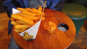 Large chips and vegan satay sauce  at Reykjavik Chips in Reykjavik