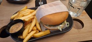 Vegan burger and satay chips at Reykjavik Chips in Reykjavik