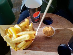 Medium chips with satay sauce. at Reykjavik Chips in Reykjavik