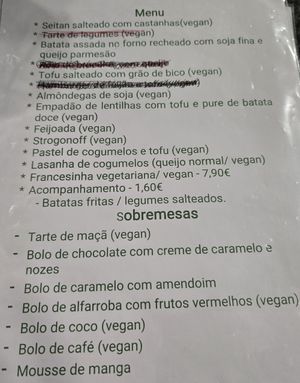 Current menu at Pausa Util in Braga