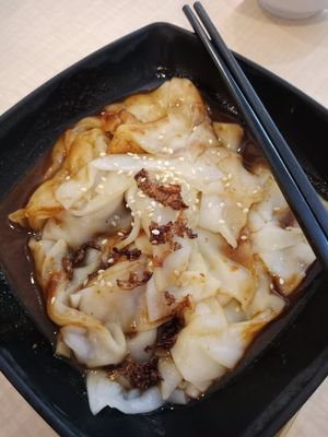 Chee cheong fun (silky wide rice noodles with sesame hoisin sauce). Very good. at Nature's Recipe Cafe in Petaling Jaya