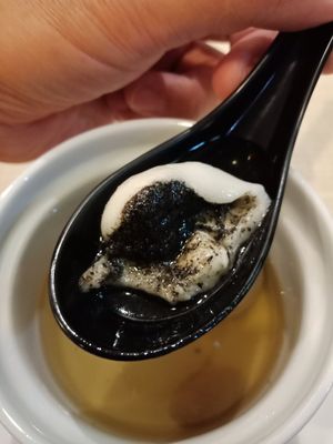 Tong yuin (rice balls filled with black sesame paste) in sweet gingery broth. Very nice! at Nature's Recipe Cafe in Petaling Jaya