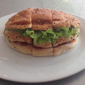 Fish burger (vegan if ordered w/o mayo) at Nature's Recipe Cafe in Petaling Jaya