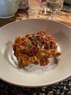 Vegan lasagna at Torre Morgana in Umbertide